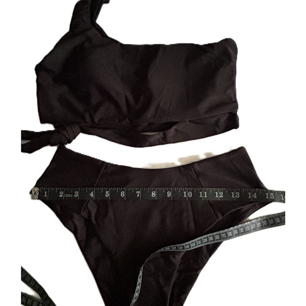 NWT MOOSLOVER Black 1 Shoulder High Waisted 2 Piece Bikini Tie High Cut *Medium - Picture 9 of 10